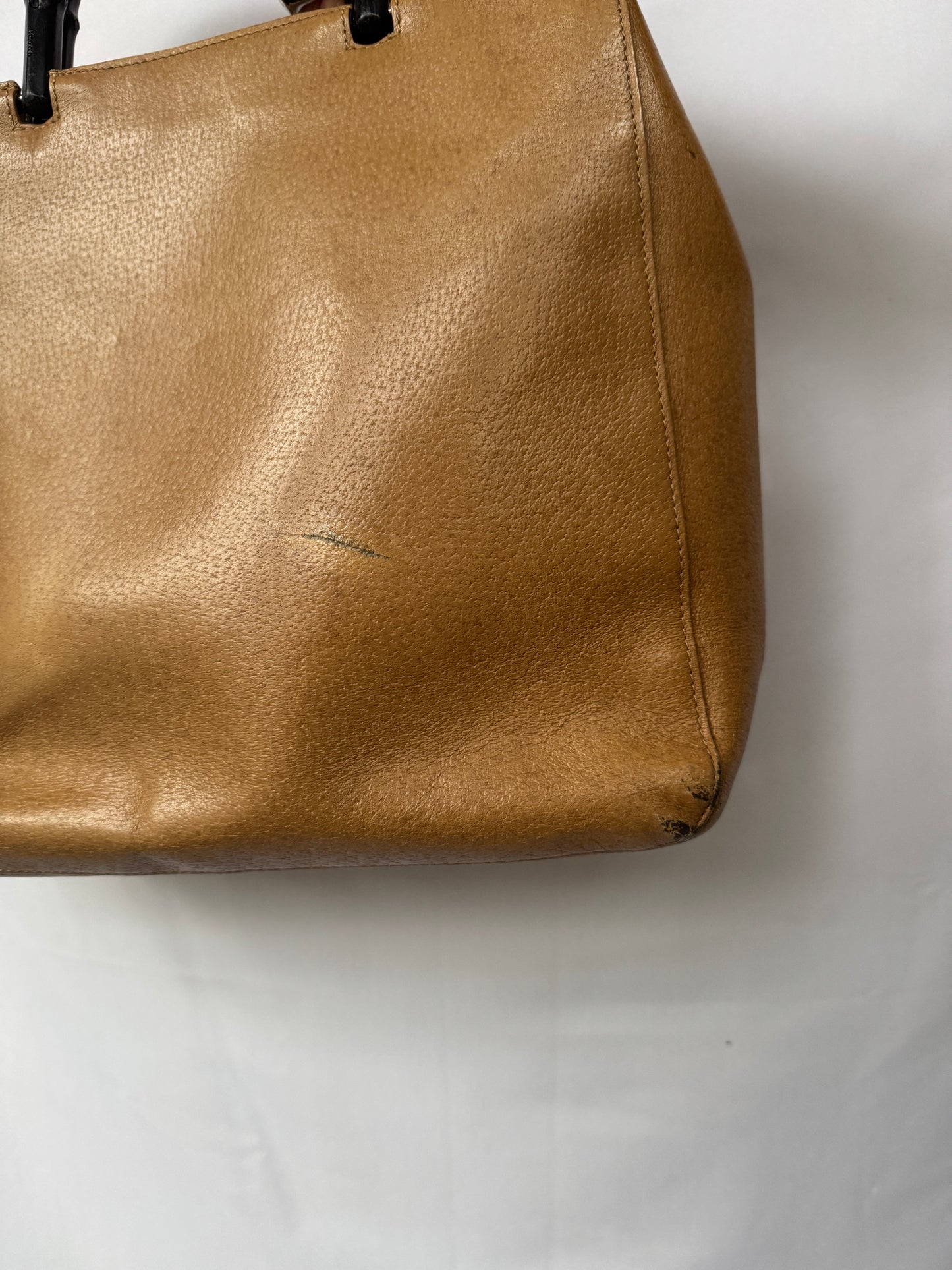 Gucci Tan Leather Tote with Black Bamboo Handles — Late 1990s