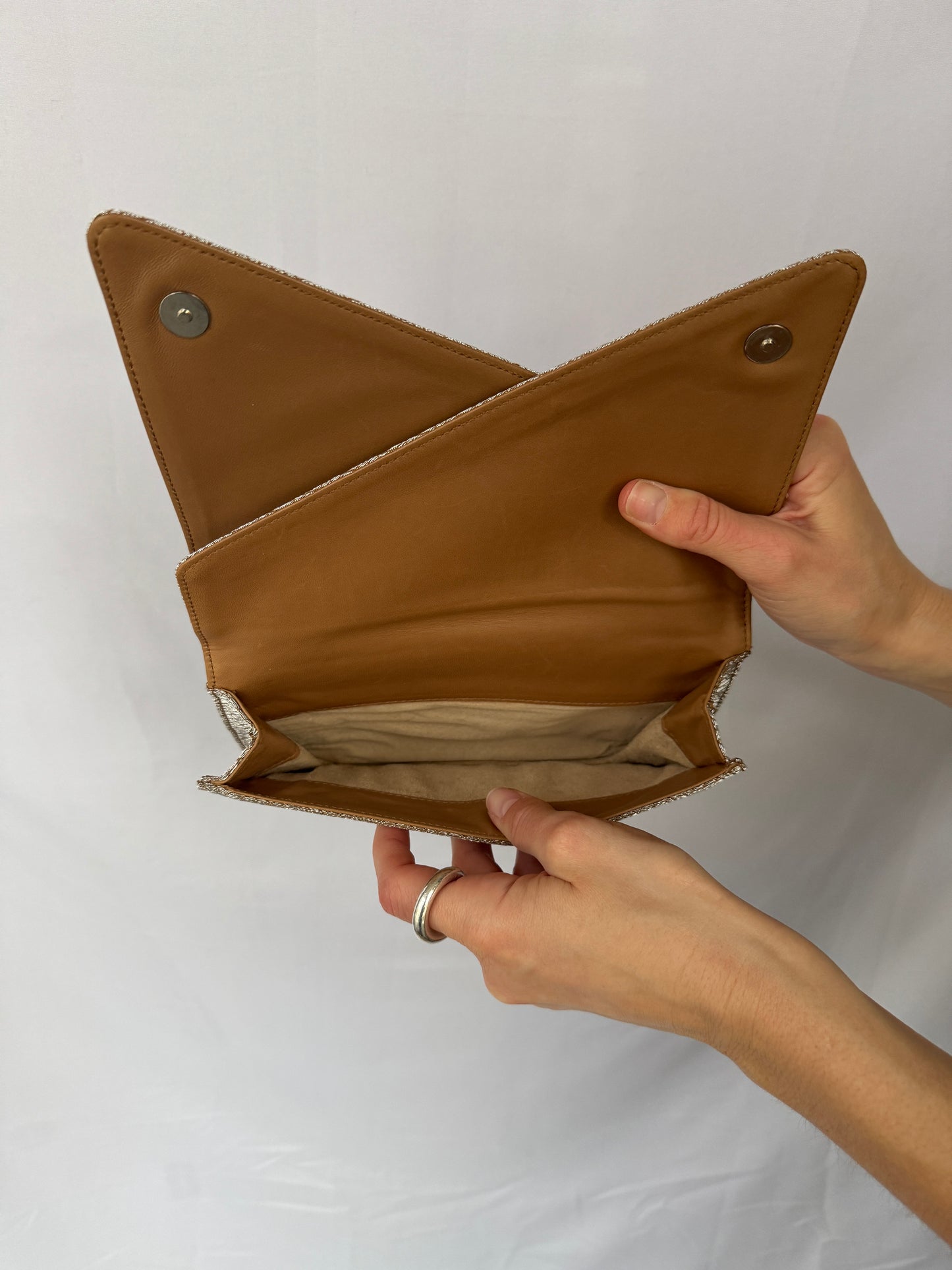 Bottega Veneta Silver Metallic Envelope Clutch — Mid 2000s / Early 2010s