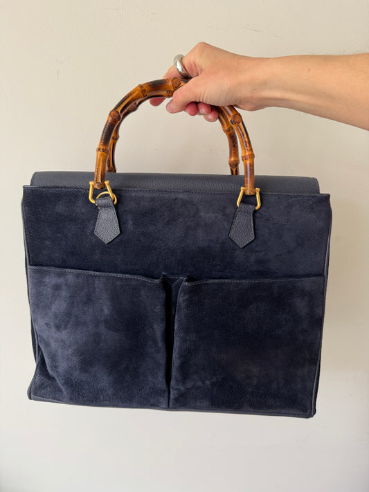 Gucci Bamboo Top Handle Suede Bag — Mid 1990s to Early 2000s