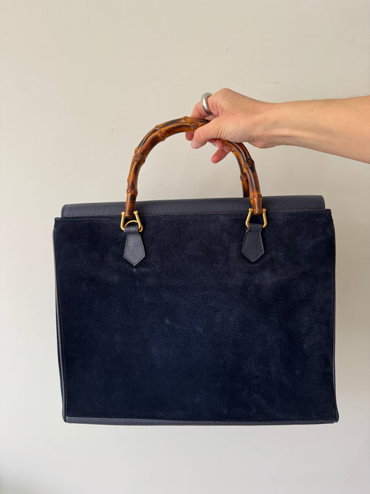 Gucci Bamboo Top Handle Suede Bag — Mid 1990s to Early 2000s