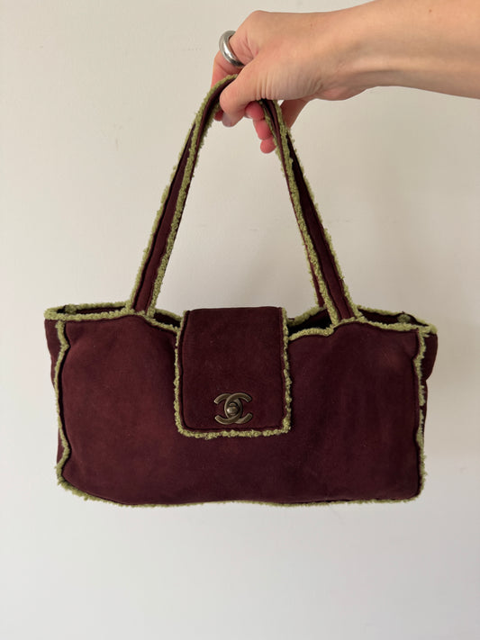 Chanel Shearling-Trim Suede Shoulder Bag — 1990s