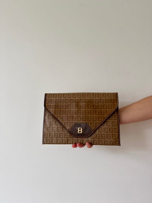 Fendi Zucca Monogram Envelope Clutch - Late 1980s