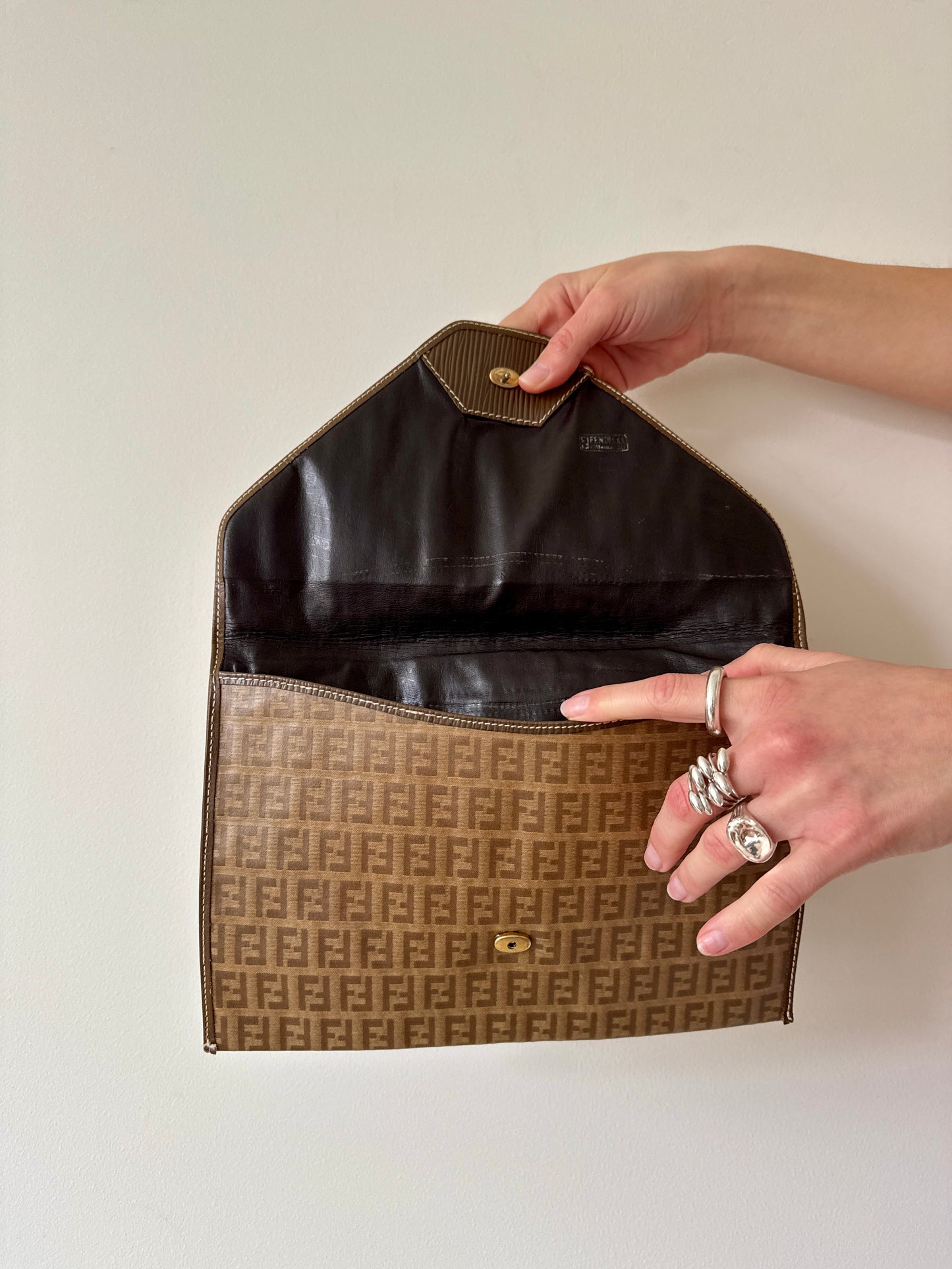 Fendi Zucca Monogram Envelope Clutch - Late 1980s