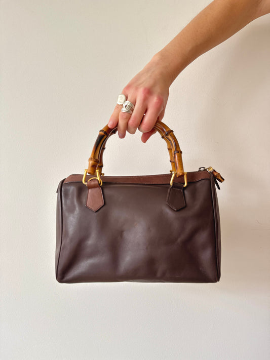 Gucci Brown Leather Bamboo Top Handle Bag