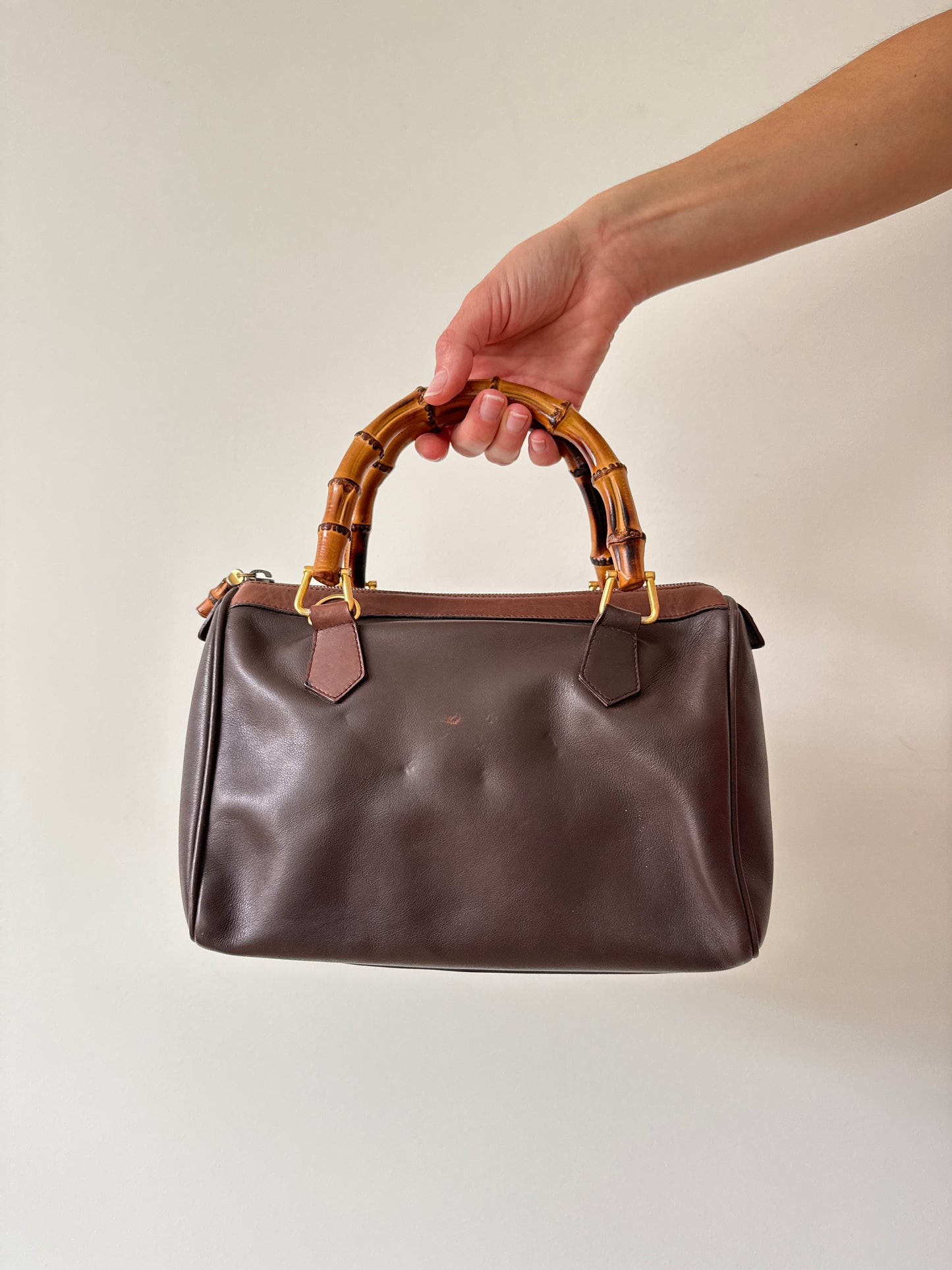 Gucci Brown Leather Bamboo Top Handle Bag