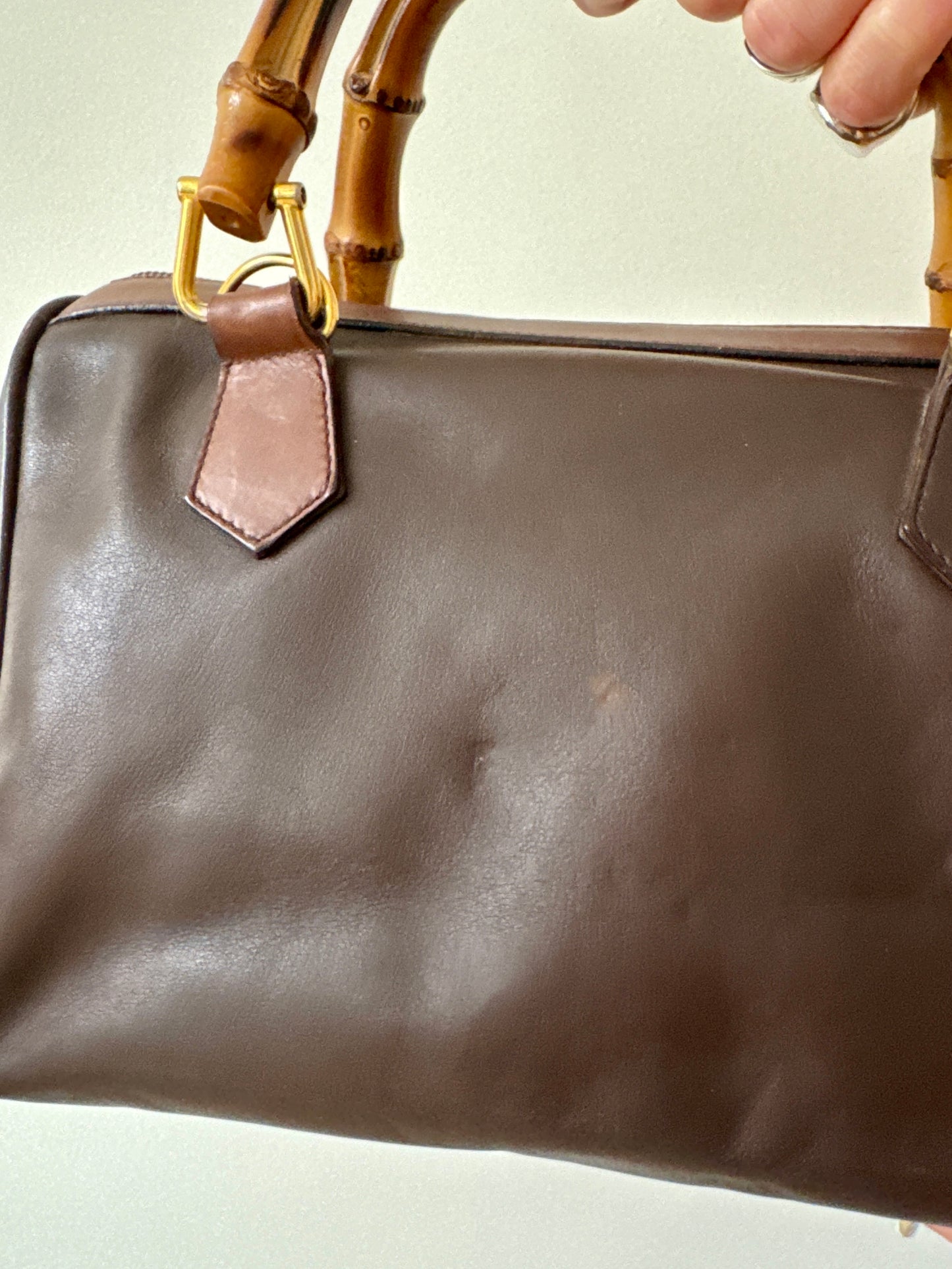 Gucci Brown Leather Bamboo Top Handle Bag
