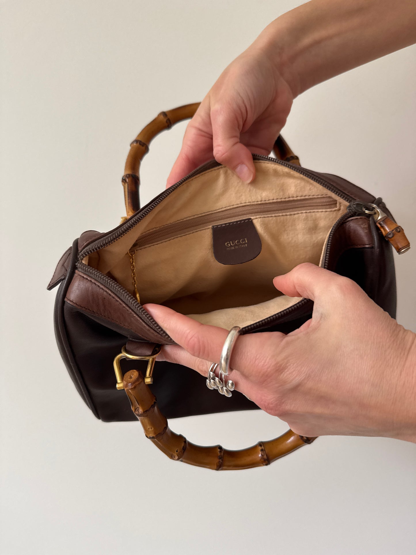 Gucci Brown Leather Bamboo Top Handle Bag