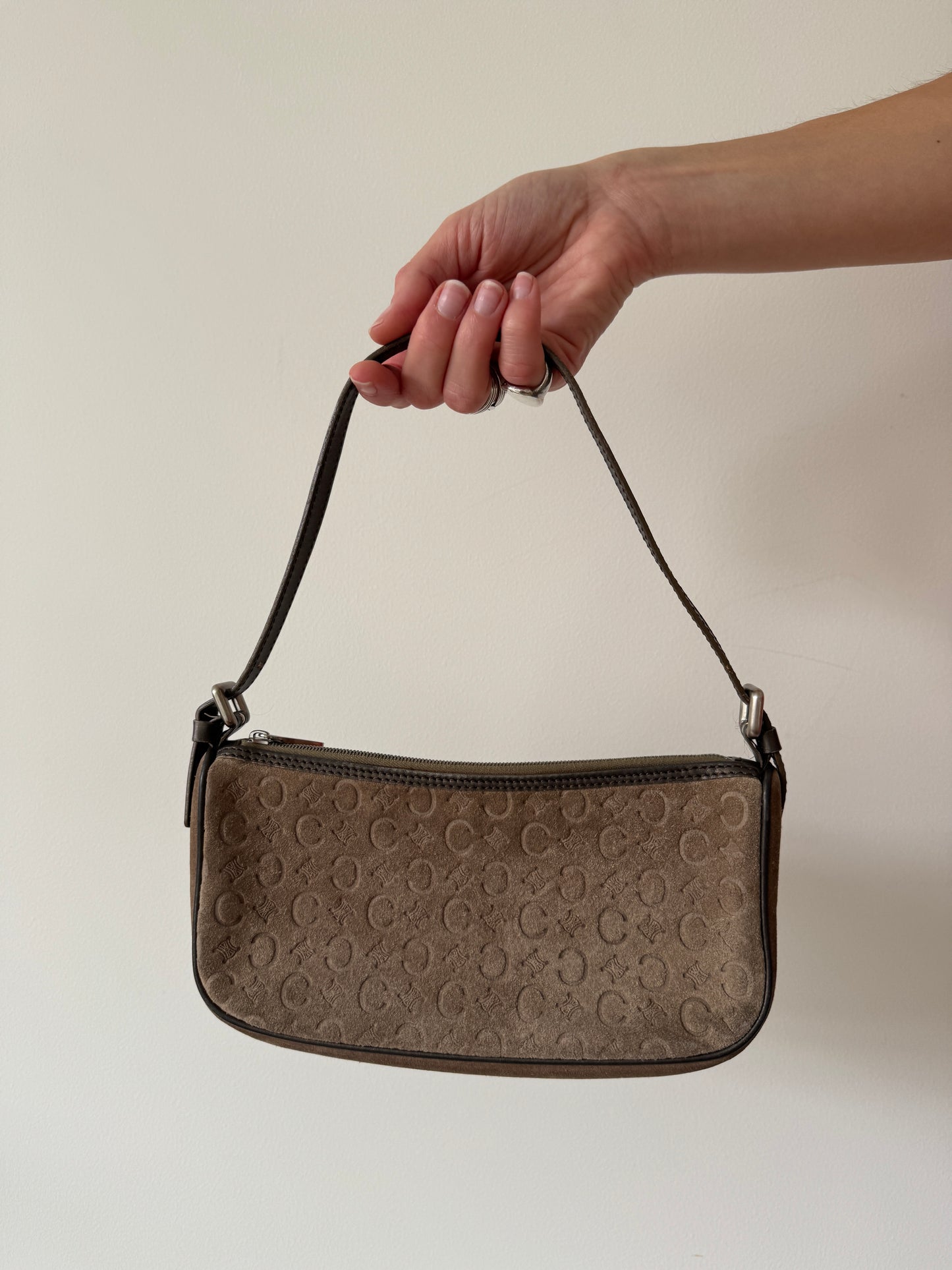 Céline Suede Macadam Monogram Shoulder Bag — Early 2000s