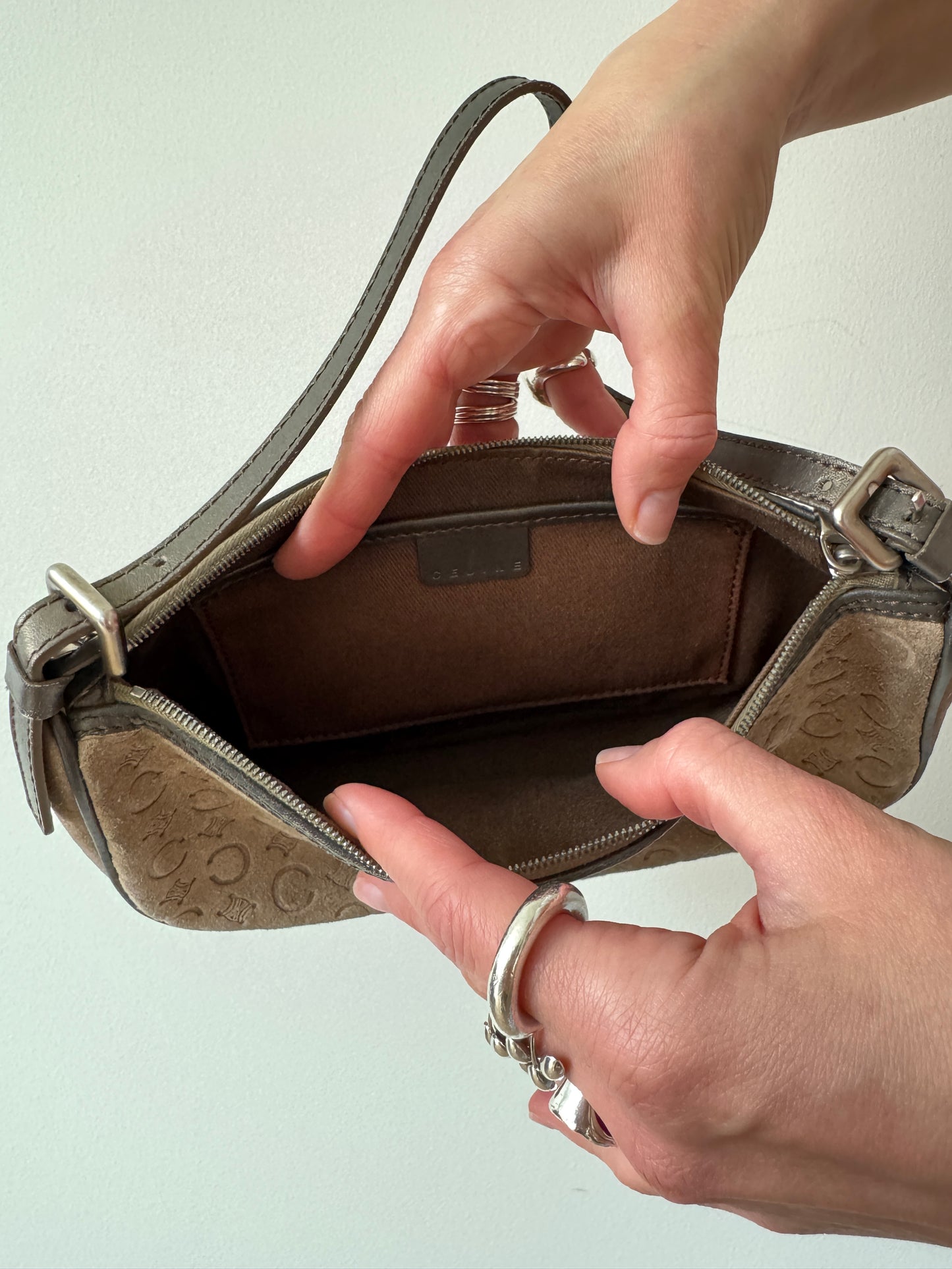 Céline Suede Macadam Monogram Shoulder Bag — Early 2000s