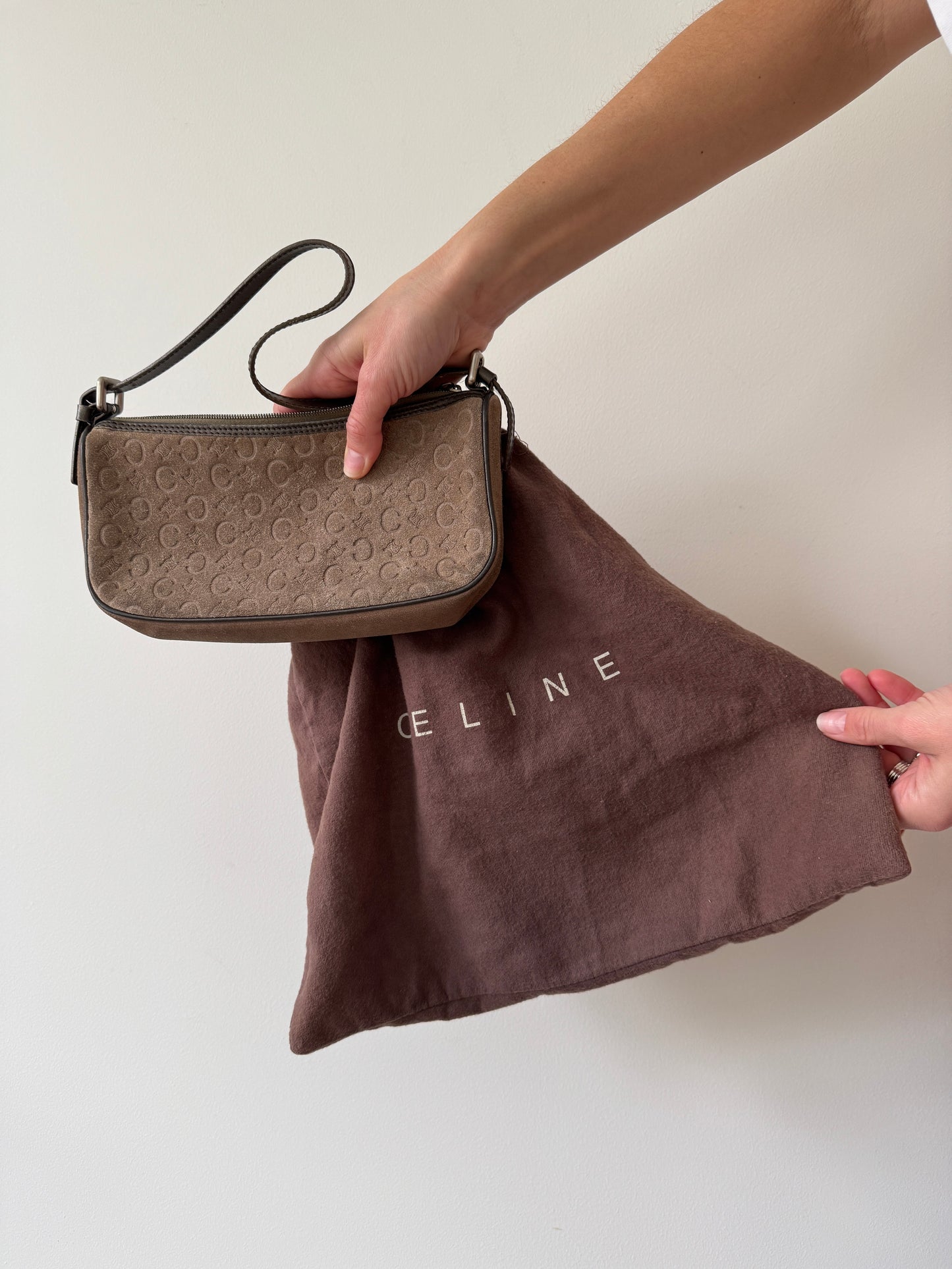 Céline Suede Macadam Monogram Shoulder Bag — Early 2000s