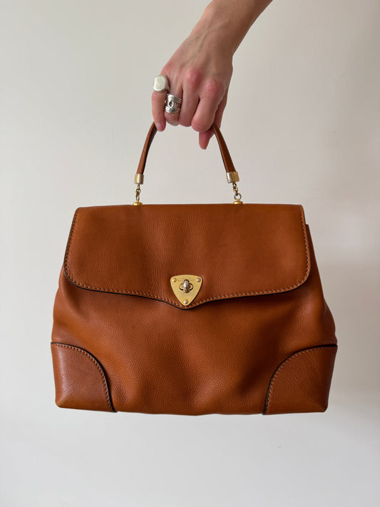 Bottega Veneta Cognac Leather Top Handle Bag — Late 1980s