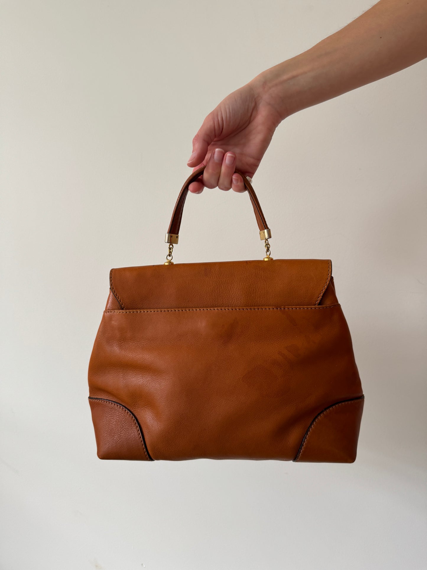 Bottega Veneta Cognac Leather Top Handle Bag — Late 1980s