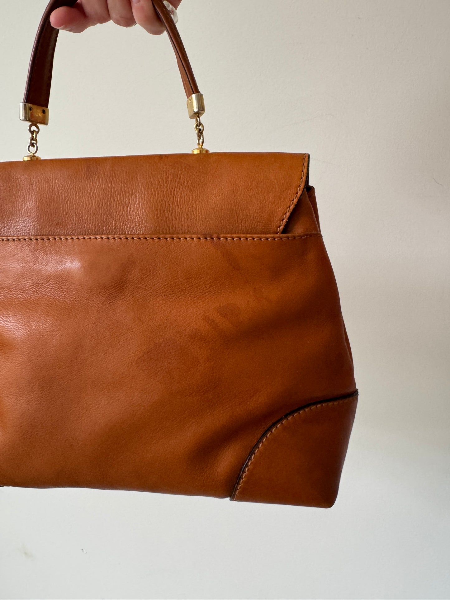 Bottega Veneta Cognac Leather Top Handle Bag — Late 1980s