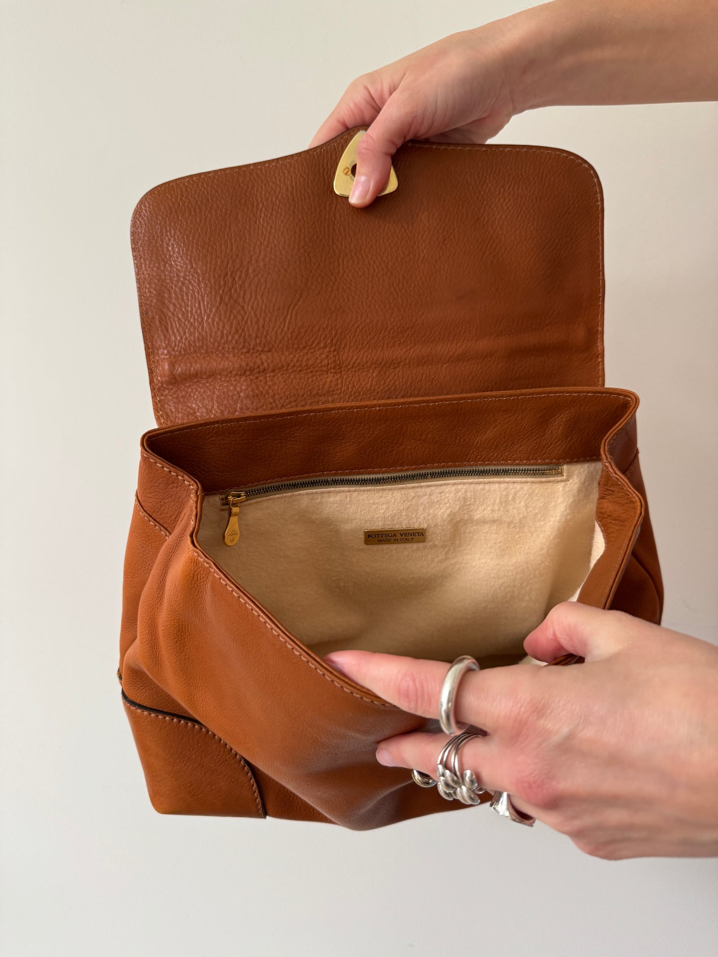 Bottega Veneta Cognac Leather Top Handle Bag — Late 1980s