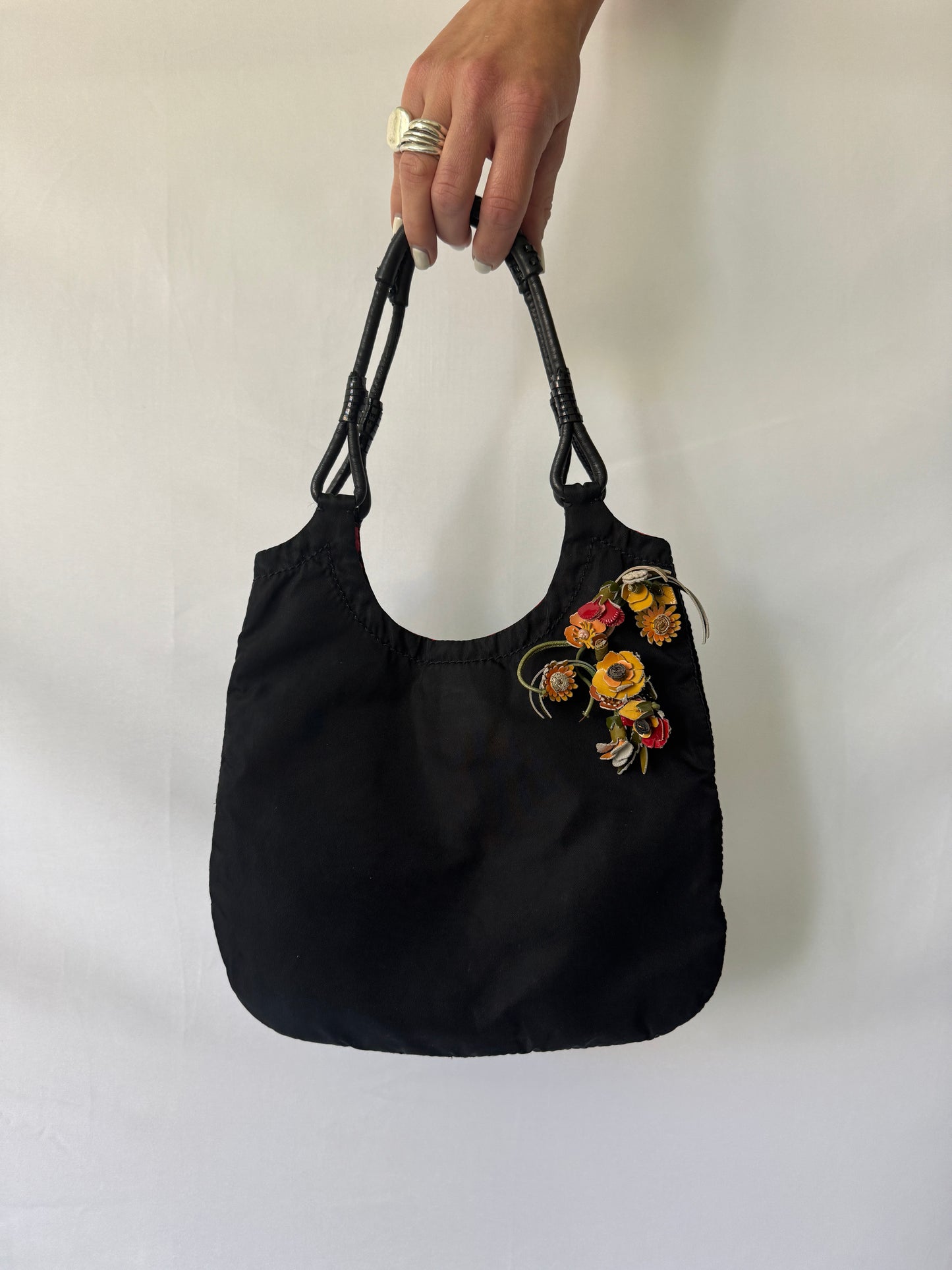 Prada Floral Appliqué Nylon Bag
