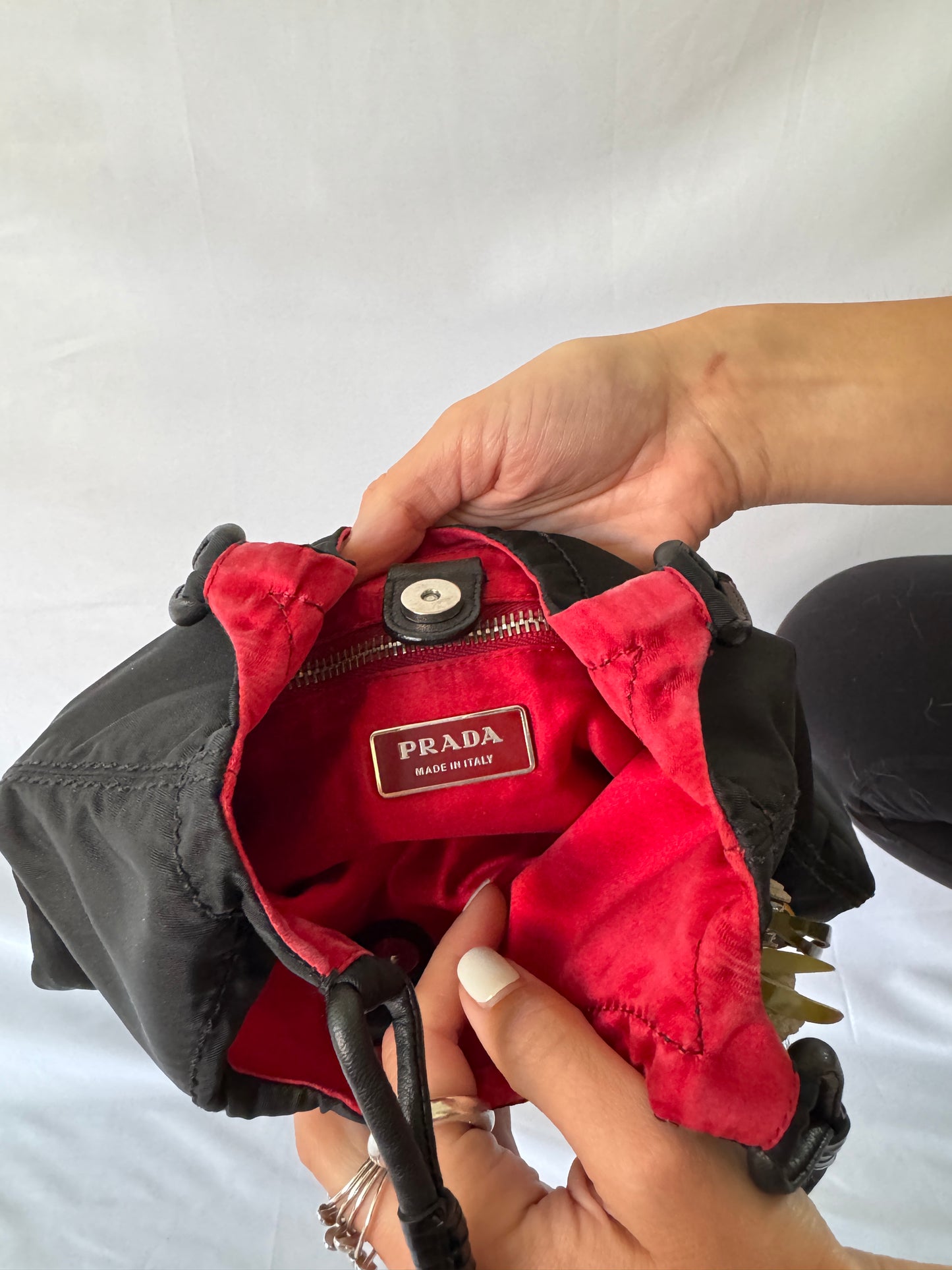 Prada Floral Appliqué Nylon Bag
