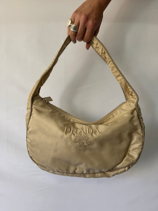 Prada Embroidered Logo Nylon Hobo Bag