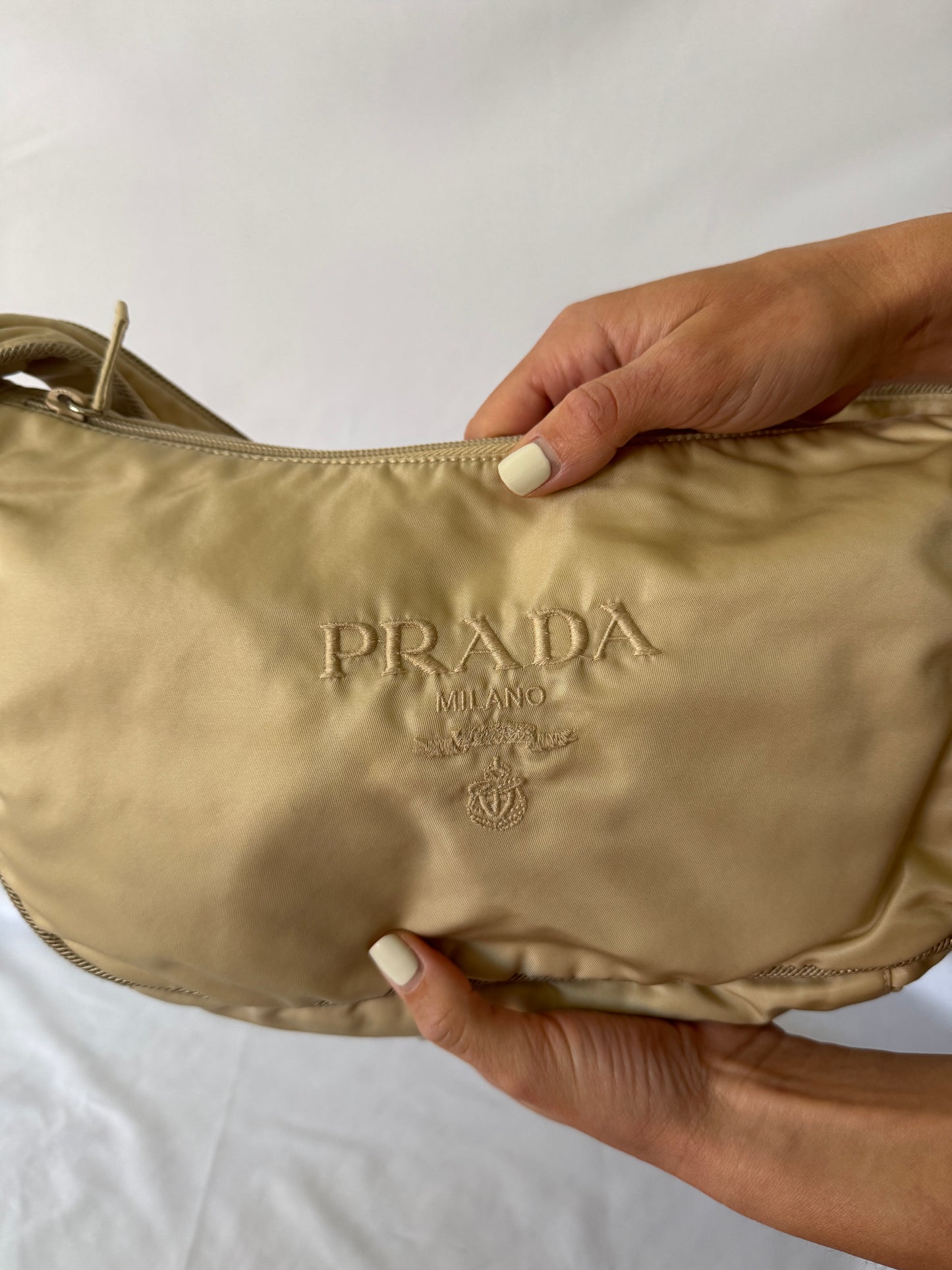 Prada Embroidered Logo Nylon Hobo Bag