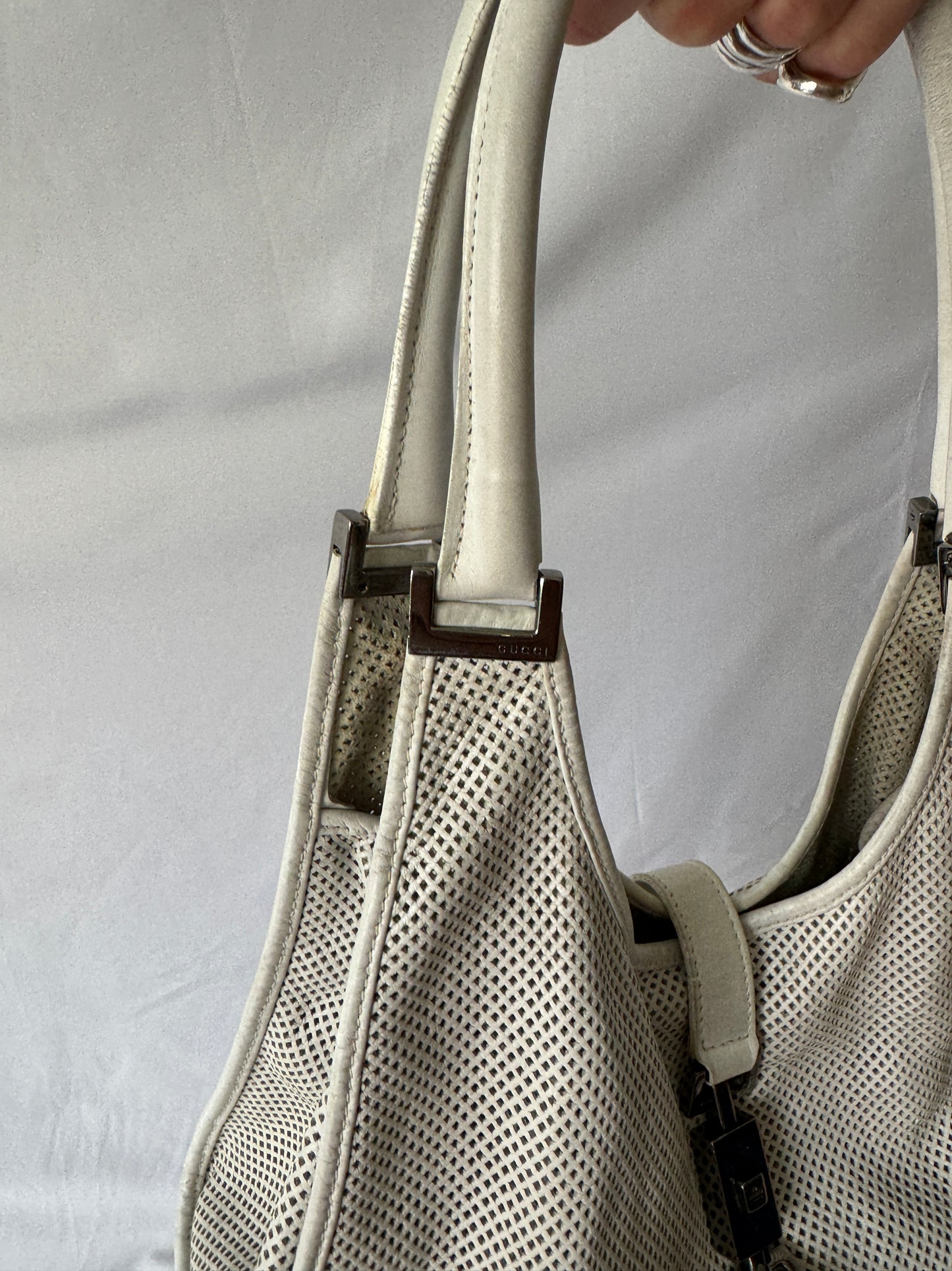 Gucci Jackie Perforated White Shoulder Bag
