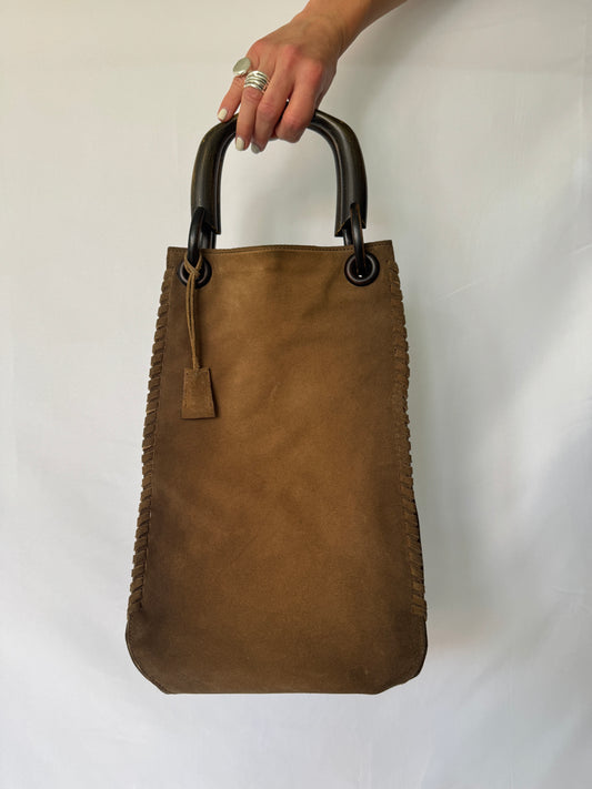 Gucci Suede Tote with Wood Handles