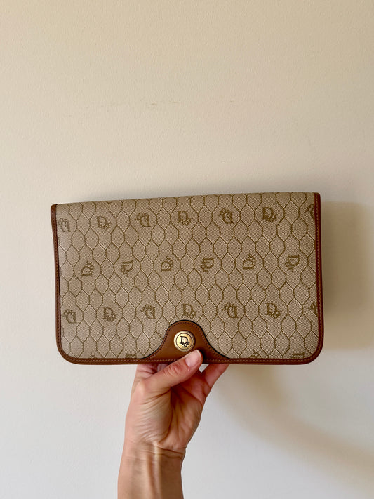 Christian Dior Honeycomb Coated Canvas Clutch — Late 1970s to Early 1980s