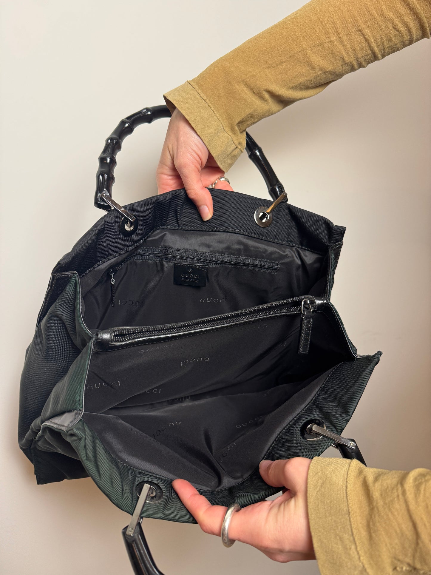 Gucci Two-Tone Bamboo Top-Handle Tote — Early 2000s