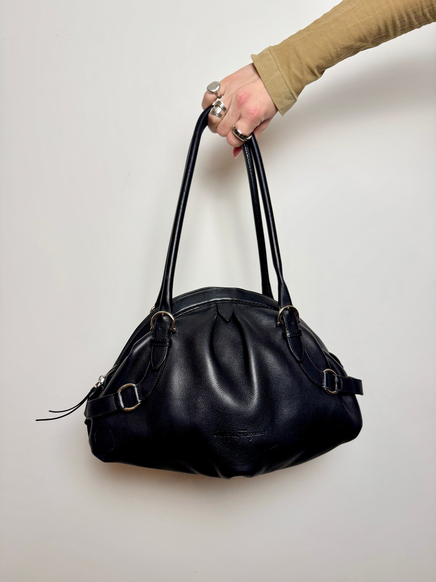 Salvatore Ferragamo Black Leather Shoulder Bag — Early 2000s