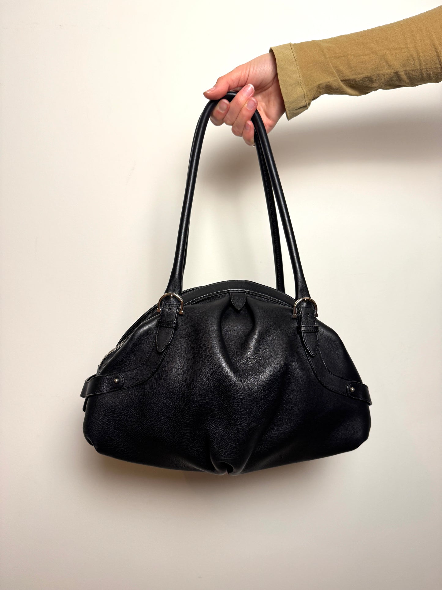 Salvatore Ferragamo Black Leather Shoulder Bag — Early 2000s