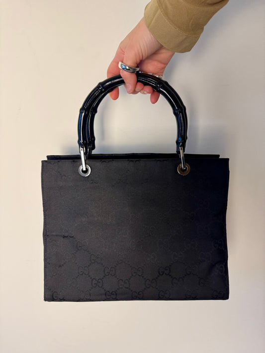 Gucci Black GG Canvas Bamboo Handle Tote — Late 1990s / Early 2000s