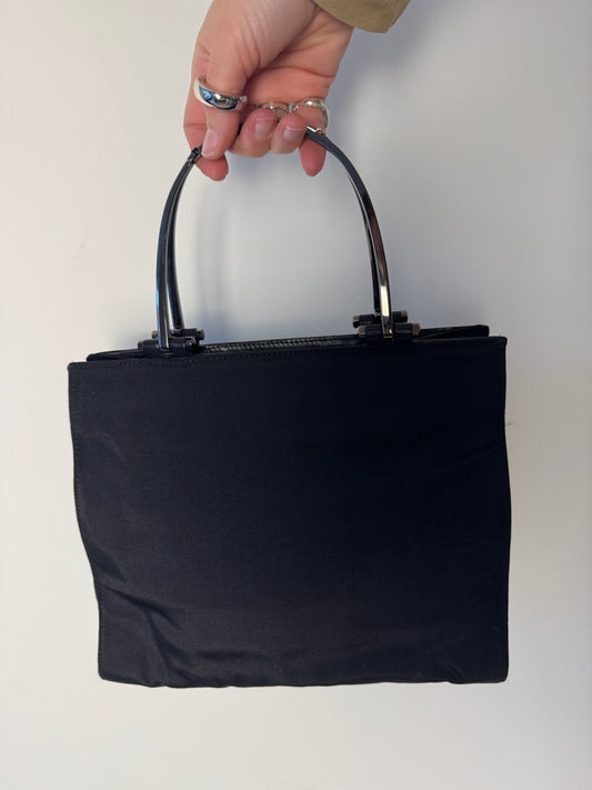 Gucci Black Nylon Metal Handle Bag — Late 1990s