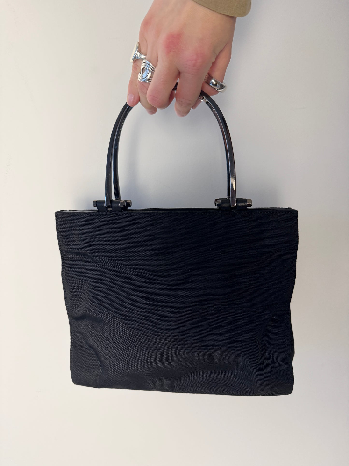 Gucci Black Nylon Metal Handle Bag — Late 1990s