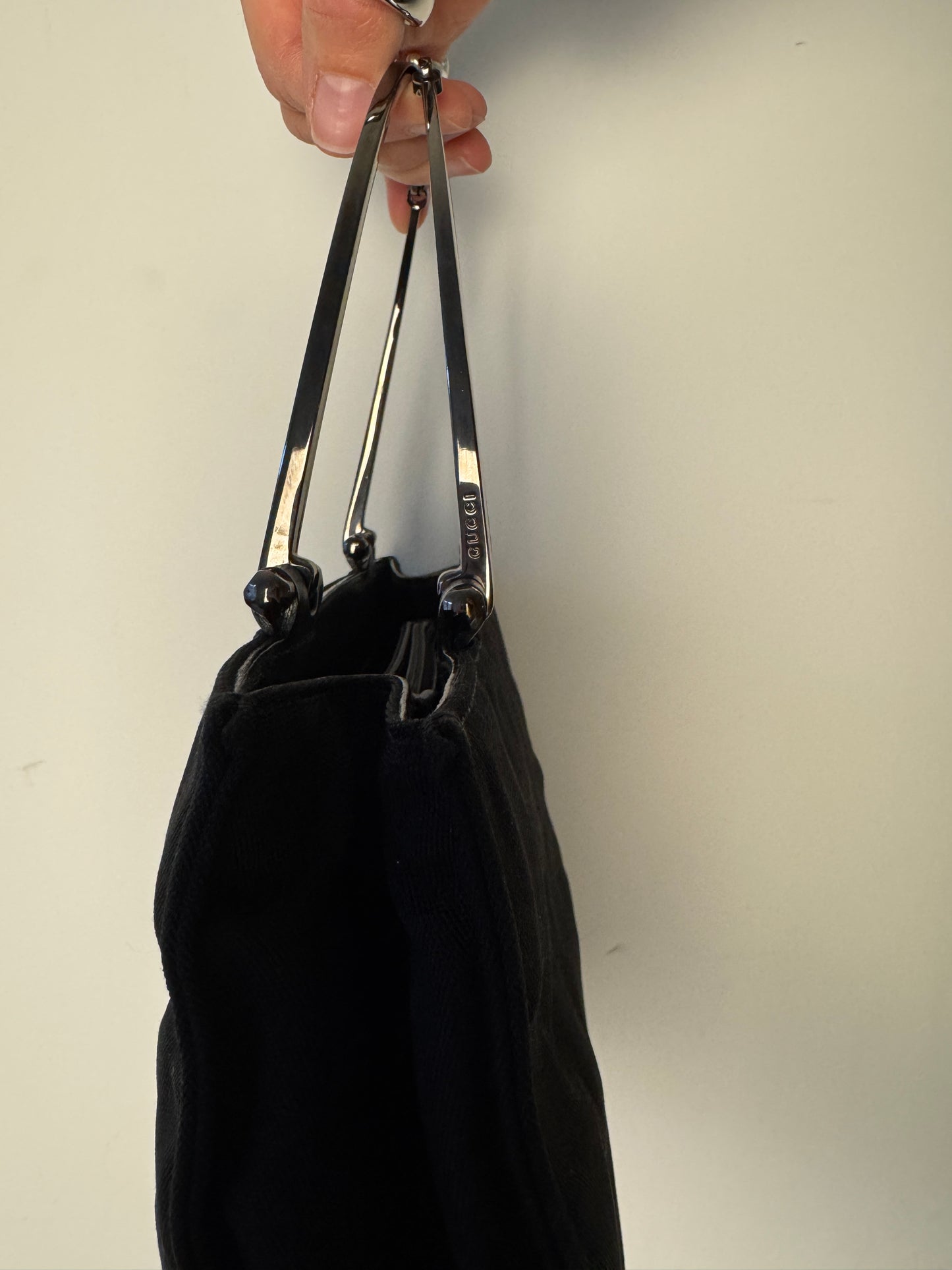 Gucci Black Nylon Metal Handle Bag — Late 1990s