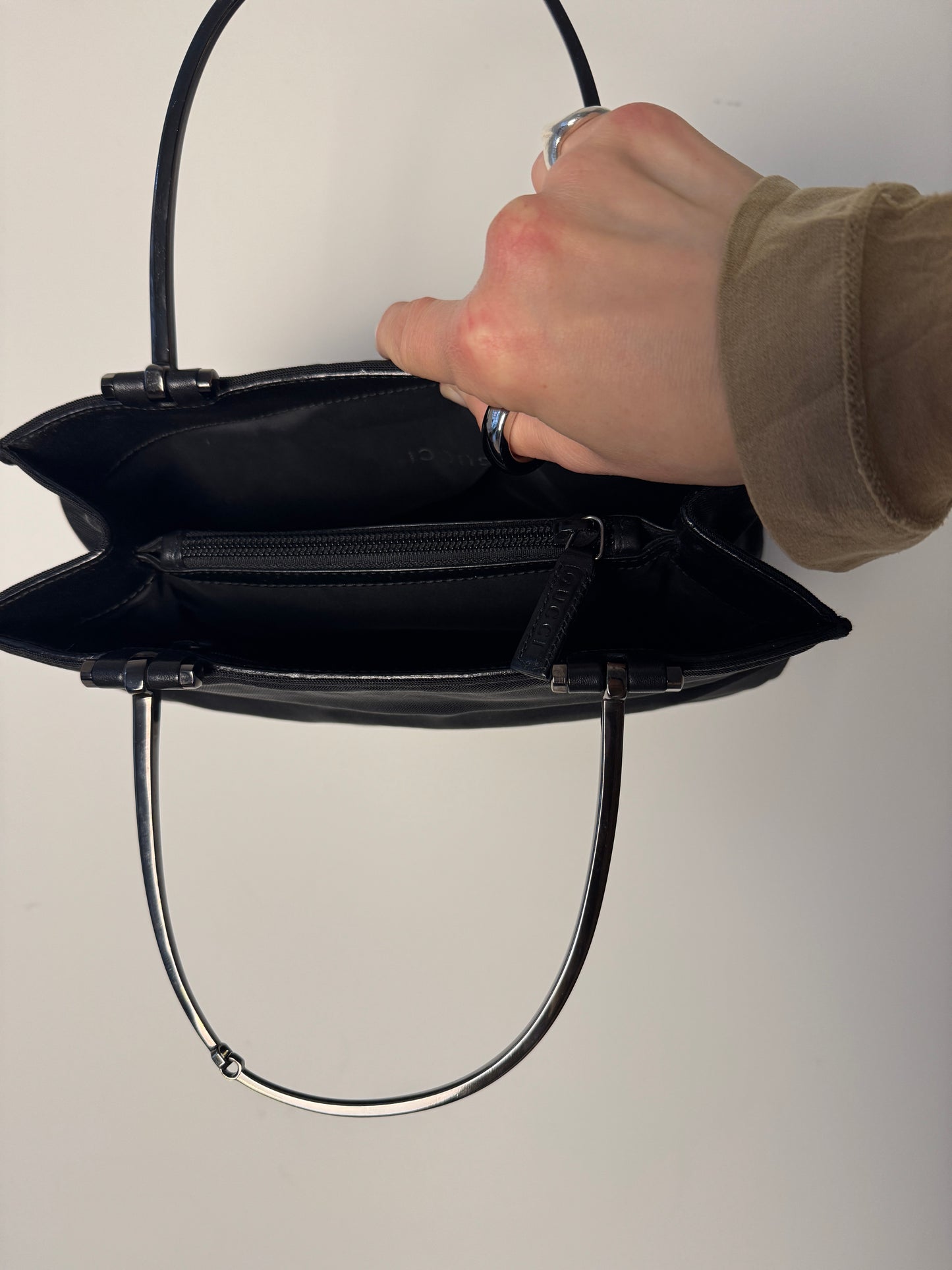 Gucci Black Nylon Metal Handle Bag — Late 1990s