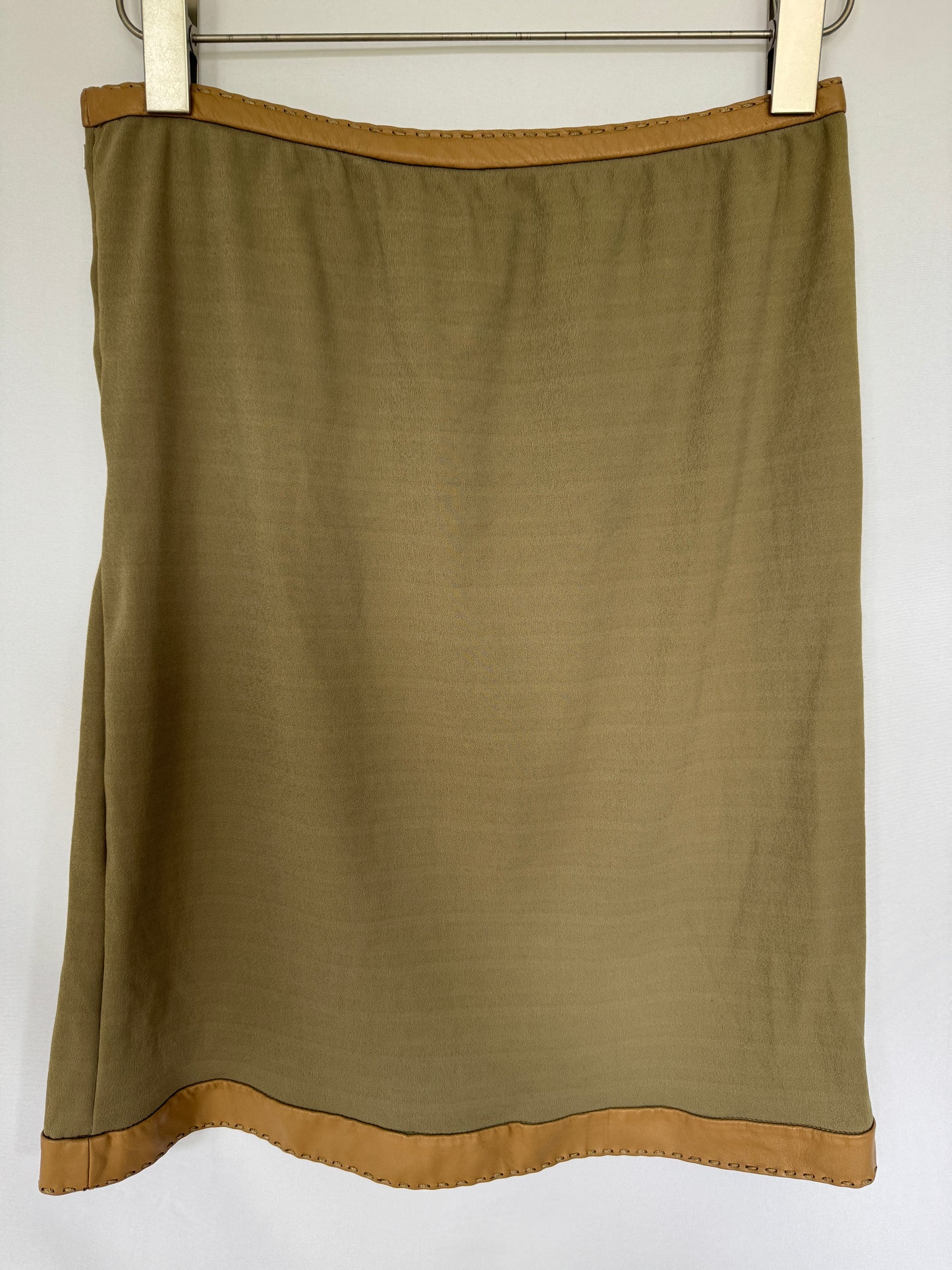 Fendi Olive Mini Skirt with Leather Trim