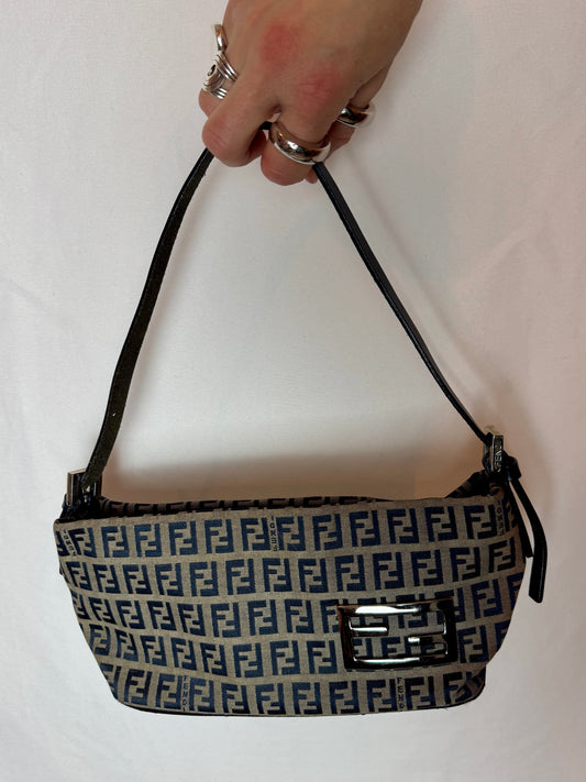 Fendi Mamma Zucchino Pochette bag Navy and Beige — Early 2000s