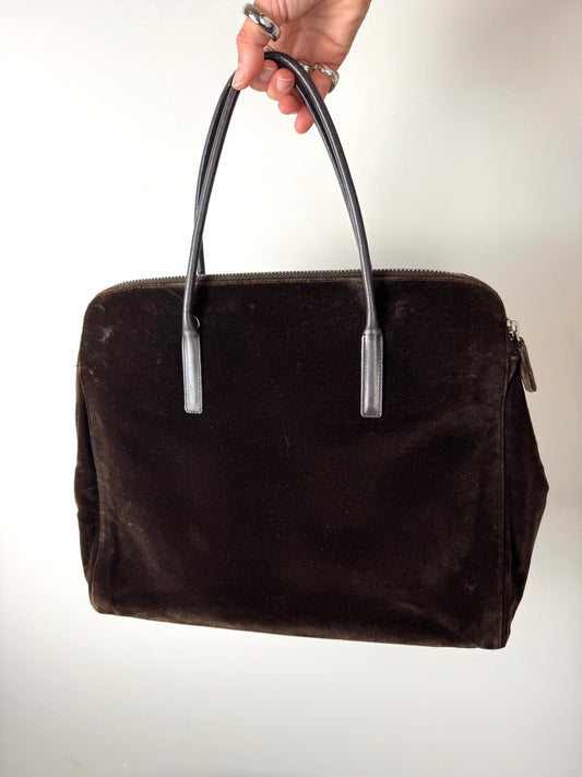 Prada Brown Velvet Tote Bag — Late 1990s