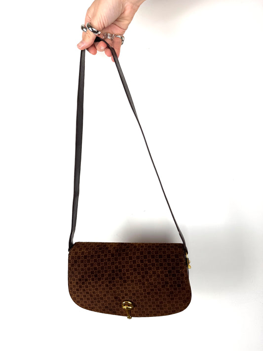 Gucci Brown Suede Monogram Shoulder Bag — Late 1970s