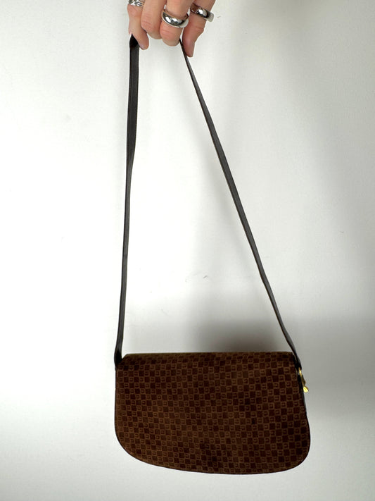Gucci Brown Suede Monogram Shoulder Bag — Late 1970s