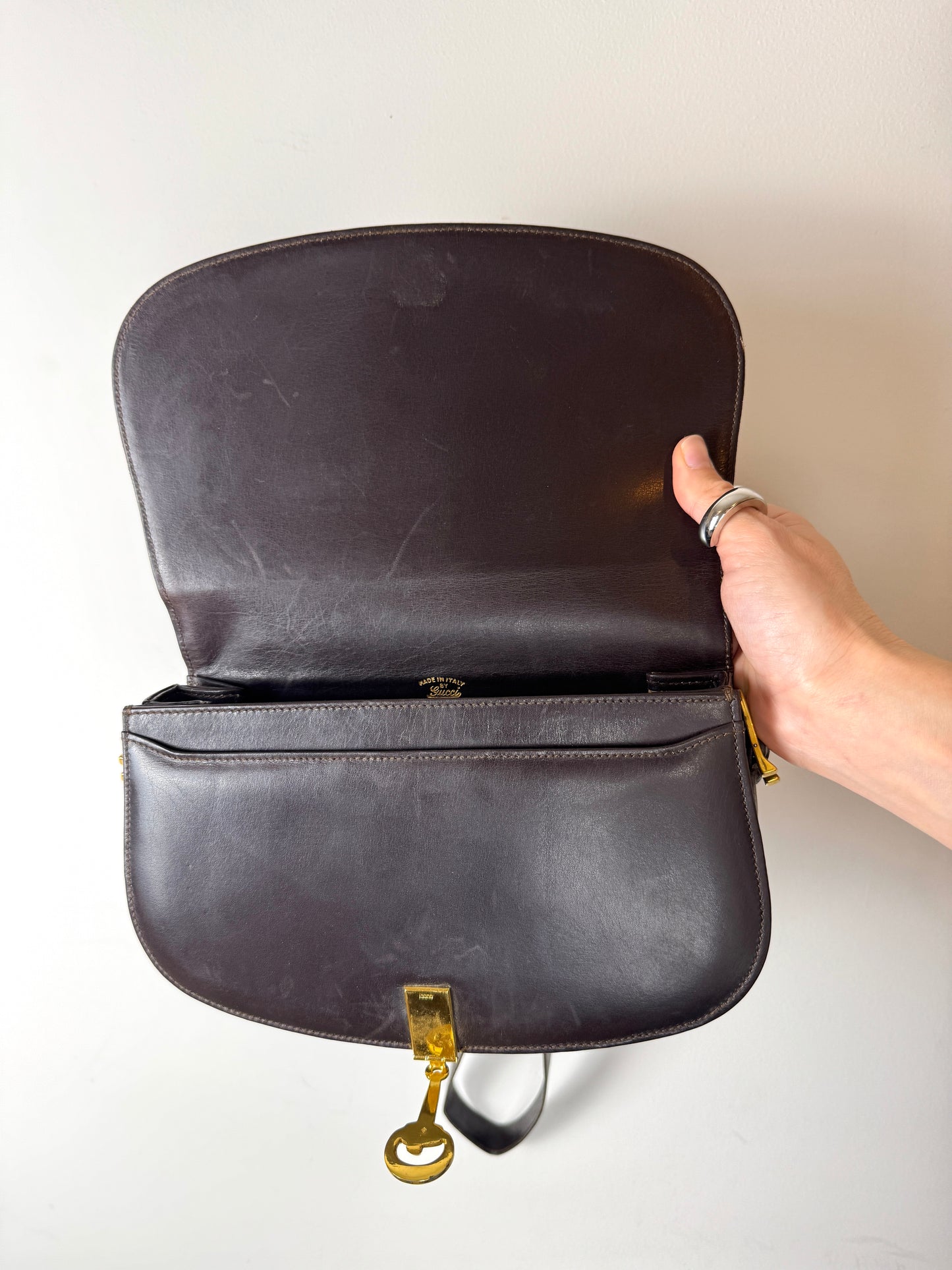 Gucci Brown Suede Monogram Shoulder Bag — Late 1970s