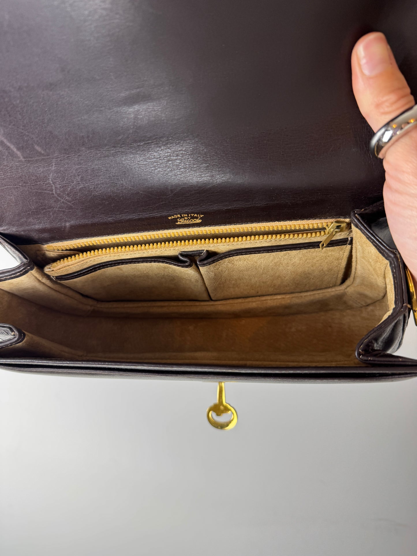 Gucci Brown Suede Monogram Shoulder Bag — Late 1970s