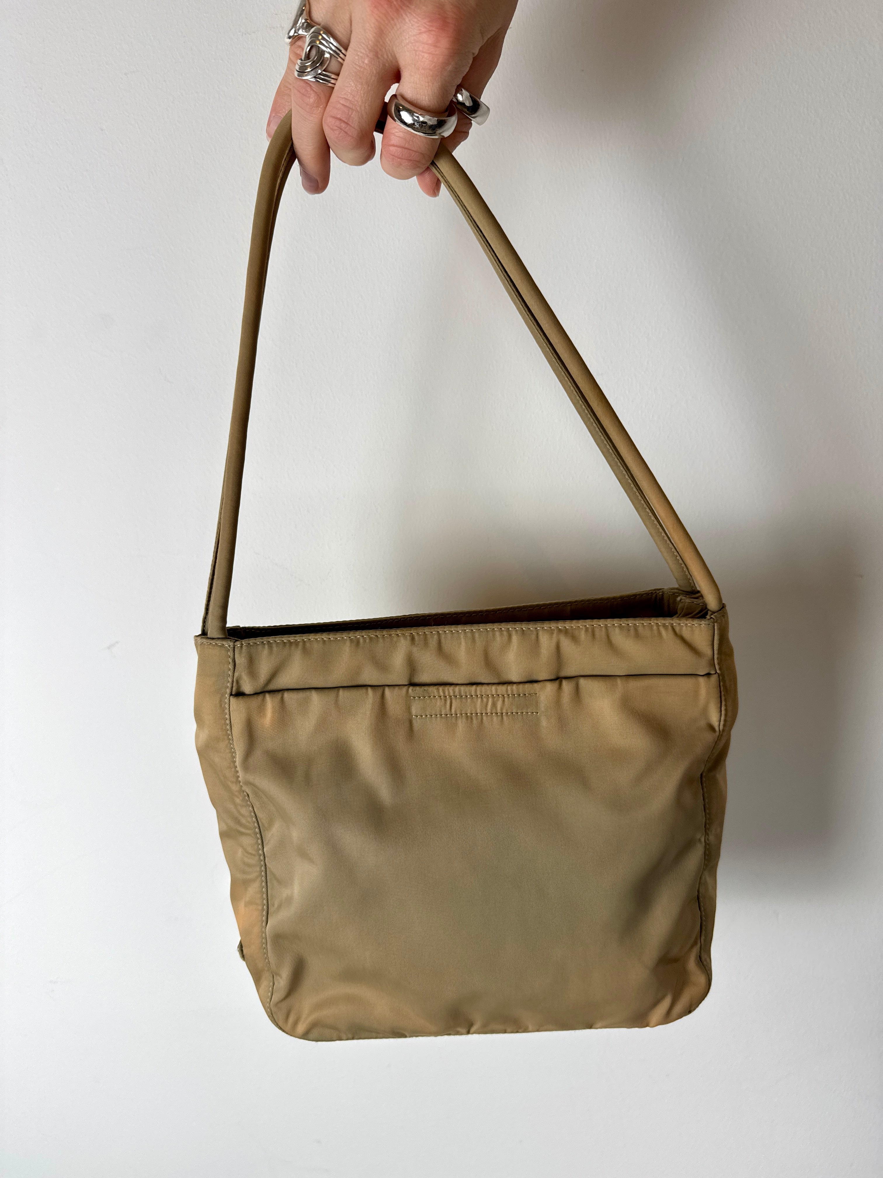Prada Khaki Nylon Shoulder Bag — 1990s – sourced by