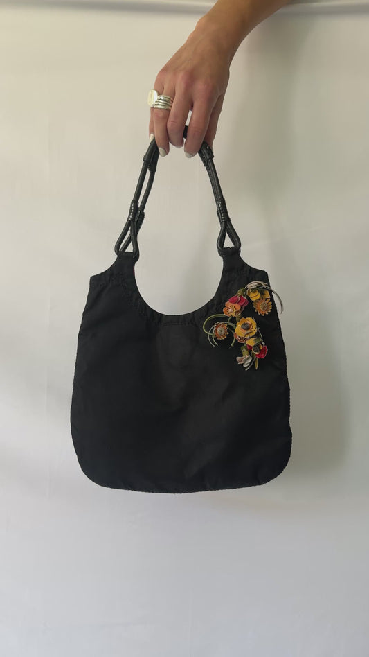 Prada Floral Appliqué Nylon Bag
