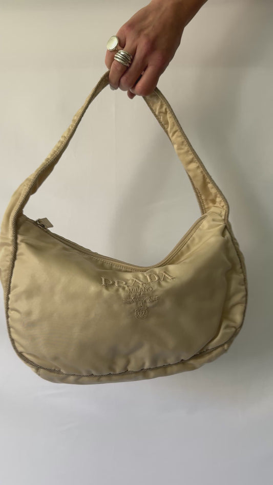 Prada Embroidered Logo Nylon Hobo Bag