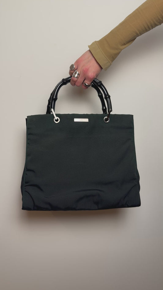 Gucci Two-Tone Bamboo Top-Handle Tote — Early 2000s